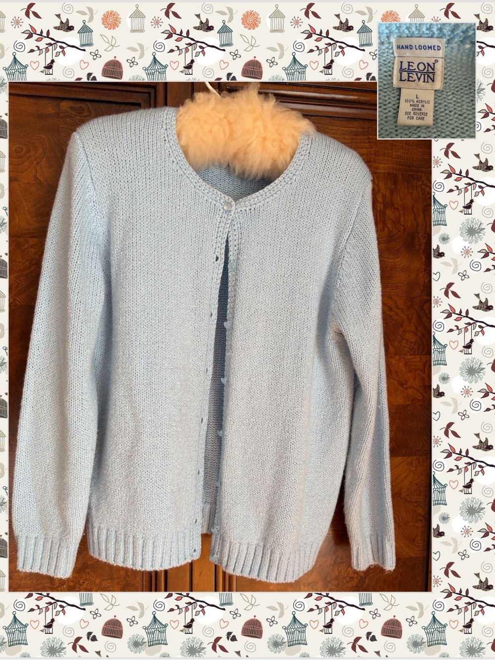 Vintage 90s Leon Levin Hand Loomed Round Neck Light Blue Cardigan - Size L